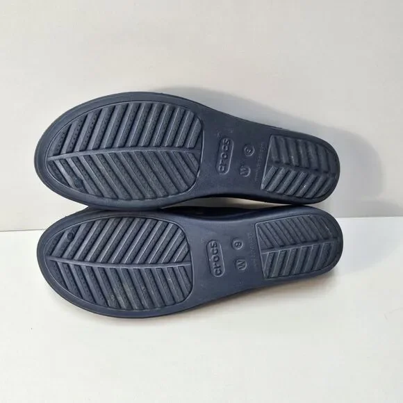 Crocs Sandals Women 9 Sanrah Beveled Circle Wedge Blue Comfort Summer Slides - Picture 11 of 12